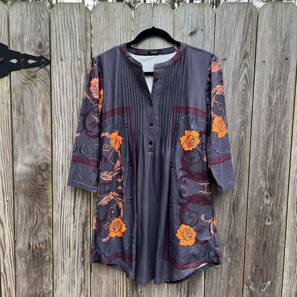 REBORN NEW YORK Floral 1/4 button Tunic Top Women’s Small